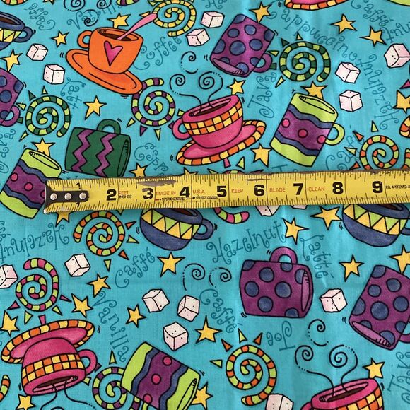 Timeless Treasures Hi Fashion Fabrics Whimsical Coffee Mugs Bright Colors 2 yds - Picture 5 of 7